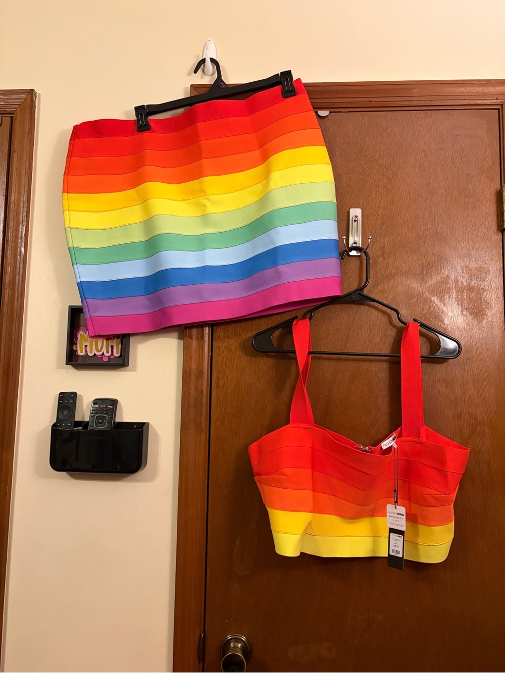 Fashion Nova Rainbow Bandage Skirt Set - Red to Purple